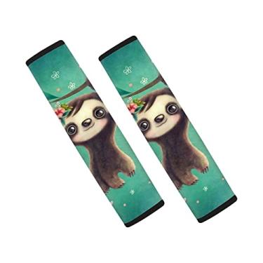 Imagem de GOSTONG Capa de almofada de cinto de segurança com estampa de preguiça, confortável e macia alças de ombro capas de pescoço para todos os cintos de assentos de carro