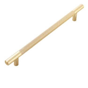 Imagem de Puxadores pretos cinza dourados claros para armários e gavetas Puxadores longos serrilhados em T para maçaneta de porta de móveis, ouro brilhante, 192 mm