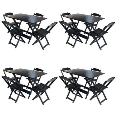 Imagem de Kit 4 Jogos De Mesa Com 4 Cadeiras De Madeira Dobravel 120x70 Para Bar E Restaurante - Preto