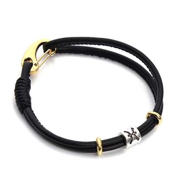 Imagem de Suoirblss Pulseira de couro preto do signo do zodíaco com fecho de pressão dourado pulseira de couro com pingente de 19 cm (19 de fevereiro a 20 de março), 7.5 inches, Liga metálica