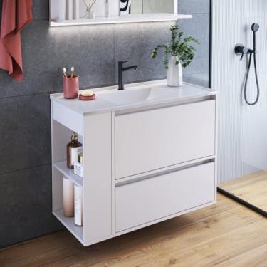 Imagem de Gabinete de Banheiro Suspenso 80cm Estela com 01 Gavetão, 1 Basculante com Lavatório Branco