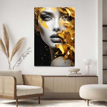 Imagem de Quadro para Sala Quarto Hall Salão Beleza Mulher Rosto Dourado Luxo  P