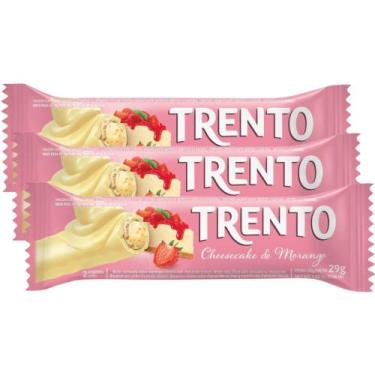 Imagem de Kit 3 Chocolate Wafer Trento Sabor Cheesecake de Morango 29g