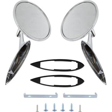 Imagem de Tiny Force Par de espelhos de gravata borboleta redondos polidos externos com base nervurada esquerda e direita compatível com Chevy Bel Air Biscayne Impala Corvair Chevelle El Camino Nova 1962-1965