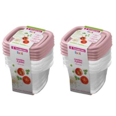 Imagem de Kit 8 Potes Para Alimentos Quadrado 200 ML Transparente - Sanremo
