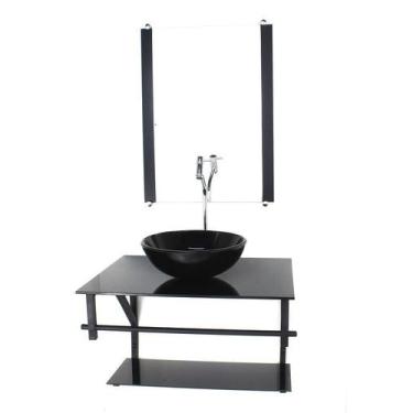 Imagem de Gabinete Vidro Banheiro 60Cm Ap Cuba Redonda Preto Full - Cubas E Gabi