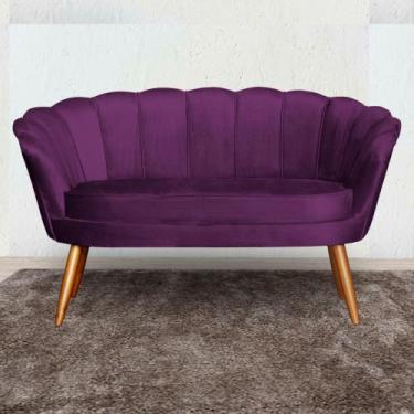 Imagem de Namoradeira Estofada Pés Palito Para Sala de Estar Pétala Veludo Roxo 