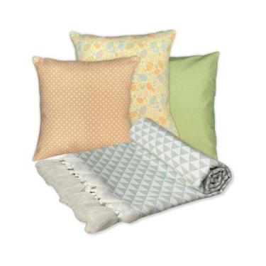 Imagem de Kit Manta Xale Sofá Páscoa Com 3 Capas de Almofada Coloridas - MUMUDEC