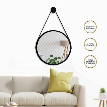 Imagem de Kit 2 Espelhos Redondo Decorativo Suspenso Alça 60cm + Suporte Preto A