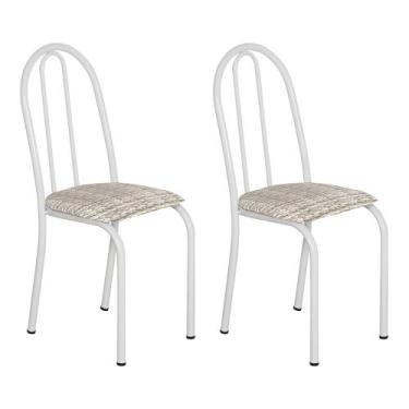 Imagem de Kit 2 Cadeiras de Cozinha Califórnia Estampado Rattan Bege Pés de Ferr