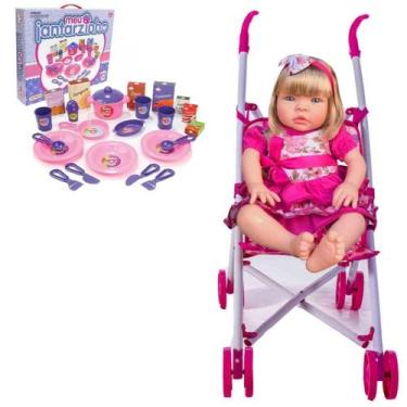 Imagem de Bebe Reborn Silicone e Pano Menina 912 Carrinho e Kit Jantar - Sid Nyl