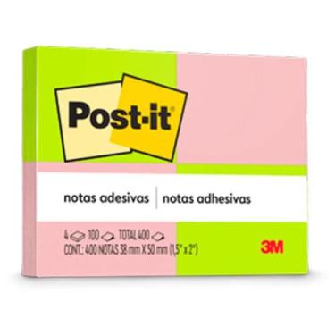 Imagem de Post-It 4 Blocos 38x50 C/ 100 Fls Verde, Rosa - 3M