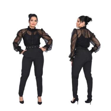 Imagem de Calça Cintura Alta com Cinto Modelo Social Alfaiataria - Nina Criações