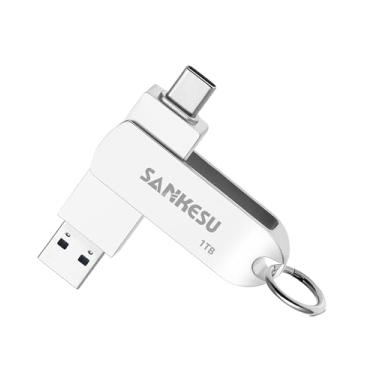 Imagem de Pen drive USB C 3.1 de 1 TB, velocidade de leitura de até 150 MB/s, pen drive USB A e tipo C OTG, dois cartões de memória compatíveis com telefones/PC/laptop/Macs Android (prata)