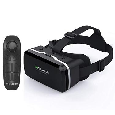 Imagem de Fone de ouvido de realidade virtual HD com controlador/gamepad, fones de ouvido VR para iPhone/Android, óculos 3D VR para TV, filmes e videogames - óculos VR compatíveis com iOS, telefones Android