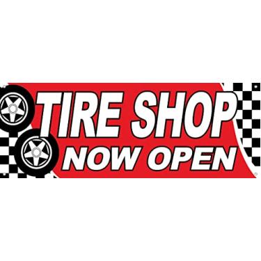Imagem de 4 Less Co 18x48 polegadas Tire SHOP NOW OPEN Placa de vinil com ilhós rb