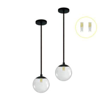 Imagem de Kit 2 Pendente Preto Bancada Cozinha Cabeceira de Cama + Led - Arevo I