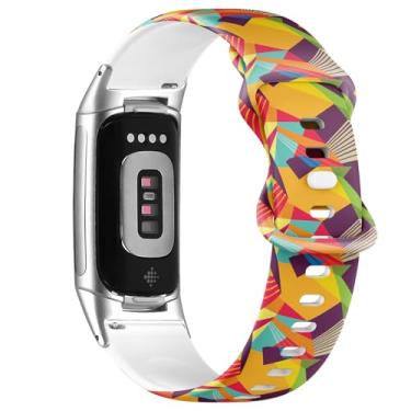 Imagem de Pulseira de silicone macio compatível com Fitbit Charge 5/Fitbit Charge 6 (design decorativo de mosaico geométrico), pulseira esportiva macia para mulheres e homens