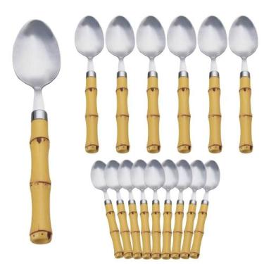 Imagem de 4 Colher Sobremesa cabo Plástico Bambu Aço Inox Buffet Bar - Lyor