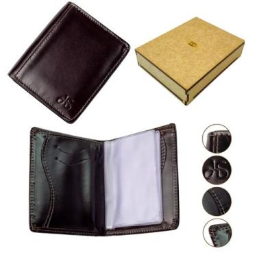 Imagem de Carteira Masculina Couro Legítimo Compacta Cédulas Visor CNH - Kraus, 