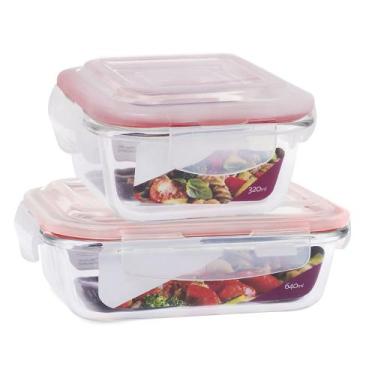 Imagem de 2 Potes Vidro Herméticos Tampa Silicone Vedação 640ml 320ml - U4home, 