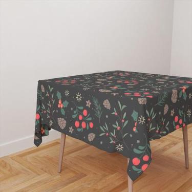 Imagem de Toalha De Mesa Quadrada 4 Lugares Tecido Oxford Pinhas e Ramos Natal T
