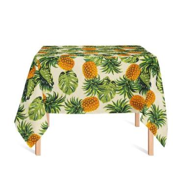 Imagem de Toalha de Mesa Quadrada em Tecido Jacquard Estampado Abacaxi Amarelo, 