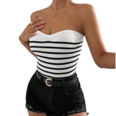 Imagem de Cropped top tubinho sem alça listras moda tricot feminina verão - FIOR