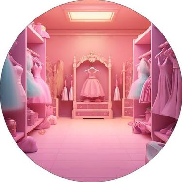 Imagem de Painel De Festa Redondo 1,50x1,50 - Quarto Closet de Boneca Rosa Fashi