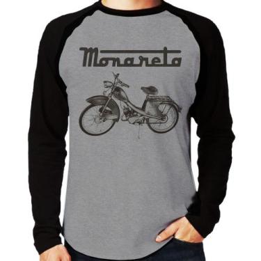 Imagem de Camiseta Raglan Ciclomotor Monareta Manga Longa - Foca na Moda, Cinza,