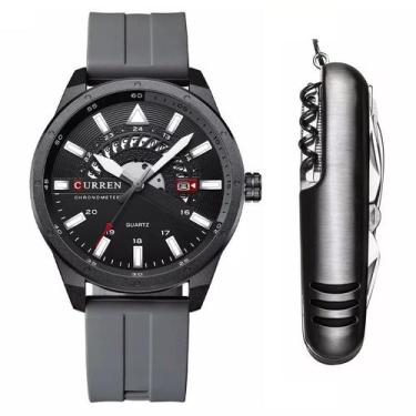 Imagem de Relógio Masculino Curren Luxo Esportivo Aço Inox + Canivete, Preto