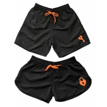 Imagem de Kit Casal Short Moda Praia Tactel Cadeado Relaxado, Preto cadeado lara