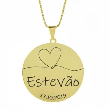 Imagem de Gargantilha Pingente Redondo Personalizado Coração Nome Estevão Banhad
