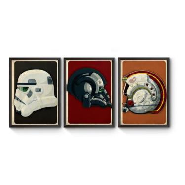 Imagem de Kit 3  Quadros A4 Capacetes Starwars Poster Moldurado - Fanarte