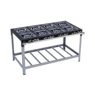 Imagem de Fogão Industrial 8 Bocas Duplas 30X30 Luxo Metalmaq, Gás de Botijão (G