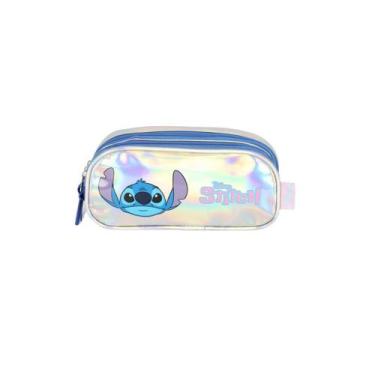 Imagem de Estojo Triplo Metalizado Stitch Holográfico Infantil Escolar - Luxcel,