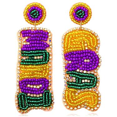 Imagem de Brincos Mardi Gras Máscara de contas Letra MARDI GRAS Brincos pendentes para mulheres, meninas, Coroa, Carnaval, Brincos de gota de carnaval, Joias de Natal Presentes, Miçangas de Vidro, Strass