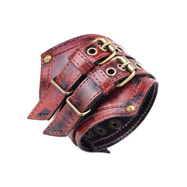 Imagem de Fusamk Pulseira de couro larga com fivela de cinto punk rock, 7 5 inch, liga metálica, Sem pedras preciosas