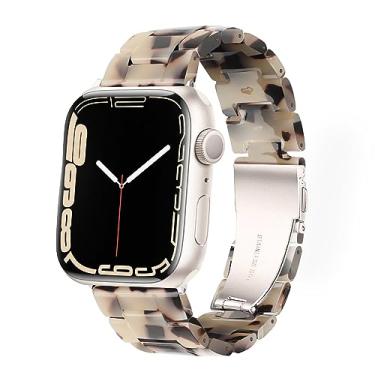 Imagem de HOPO Pulseira de relógio compatível com Apple Watch 38 mm, 40 mm, 42 mm, 44 mm, pulseira fina de resina para Apple Watch Series 6, substituição para iWatch Series 5/4/3/2/1/SE, fivela de aço inoxidável preta moderna ajustável (tartaruga 38/40 mm)