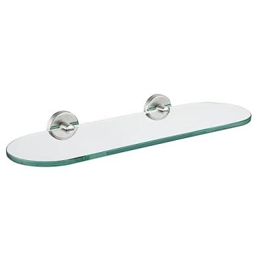 Imagem de JQK Prateleira de vidro de banheiro, armazenamento de chuveiro de vidro temperado 40,6 x 12,7 cm, suporte de parede com acabamento escovado de aço inoxidável 304, TGS121L16-BN