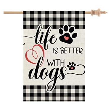 Imagem de Bandeira Life Is Better With Dogs House 71 x 102 cm Grande Xadrez Búfalo Dupla Face Externo Pet Welcome Yard Farmhouse Decor CF502-40