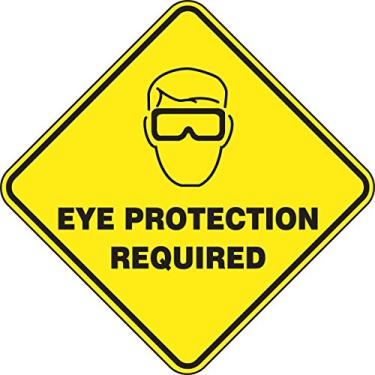 Imagem de Accuform PSR420 Slip-Gard Adesivo Vinil Forma Diamante Placa de Chão, Legend "Eye Protection Required" com gráfico, 43 cm de comprimento x 43 cm de largura, preto em amarelo