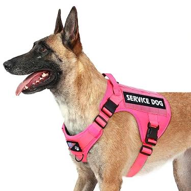 Imagem de voopet Peitoral tático para cães – Peitoral para cães de serviço militar colete de apoio emocional para cães de médio porte grande, respirável e ajustável, sem puxão, arnês ESA para treinamento de caça (com 6 etiquetas)