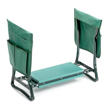 Imagem de Healsmart Joelho e assento de jardim, banco dobrável com almofada de espuma EVA macia e resistente, para acampamento, jardinagem, pesca, 1 avental e 2 bolsas de ferramentas incluídas, verde