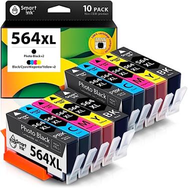 Imagem de Cartucho de tinta compatível com Smart Ink de substituição para HP 564XL 564 (BK, PBK, Ciano, Magenta, Amarelo, Combo de 10 unidades) Photosmart 5510 5520 5525 6510 6520 7525 Officejet 4620 Deskjet 3520 3522 C311a C309a C309g