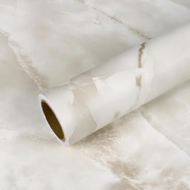 Imagem de VEELIKE Papel de contato de bancada de mármore ônix creme largo à prova d'água para bancada de cozinha, descasque e cole papel de contato de mármore, 81 cm x 38 cm de espessura, autoadesivo, granito