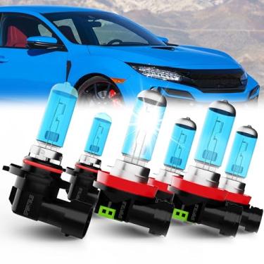 Imagem de SPBRTBUB Compatível com Honda Civic 2016-2020 lâmpadas de farol de halogêneo dianteiro, combo de halogênios de luz brilhante, farol alto 9005/HB3/H10 + faróis baixos H11/H8/H9 + faróis de neblina H11,