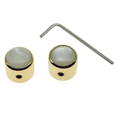 Imagem de Dopro 2 peças de ouro com tampa de pérola branca para Tele Telecaster, conjunto de botão de guitarra e baixo