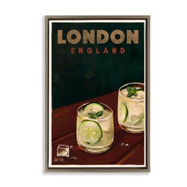 Imagem de Stupell Industries London England Cocktail Framed Floater Canvas Wall Art Design by The Whiskey Ginger, moldura flutuante marrom, 53 x 78 cm
