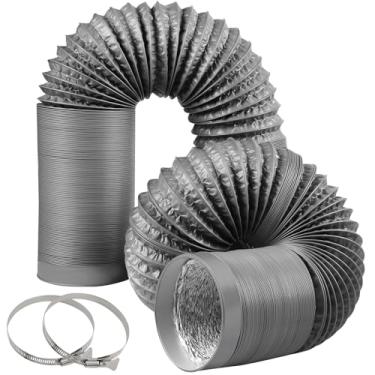 Imagem de Mangueira de ventilação para secadora de 10 cm, duto de alumínio flexível com 2 grampos, proteção resistente de quatro camadas para ventilação HVAC e exaustão cinza
